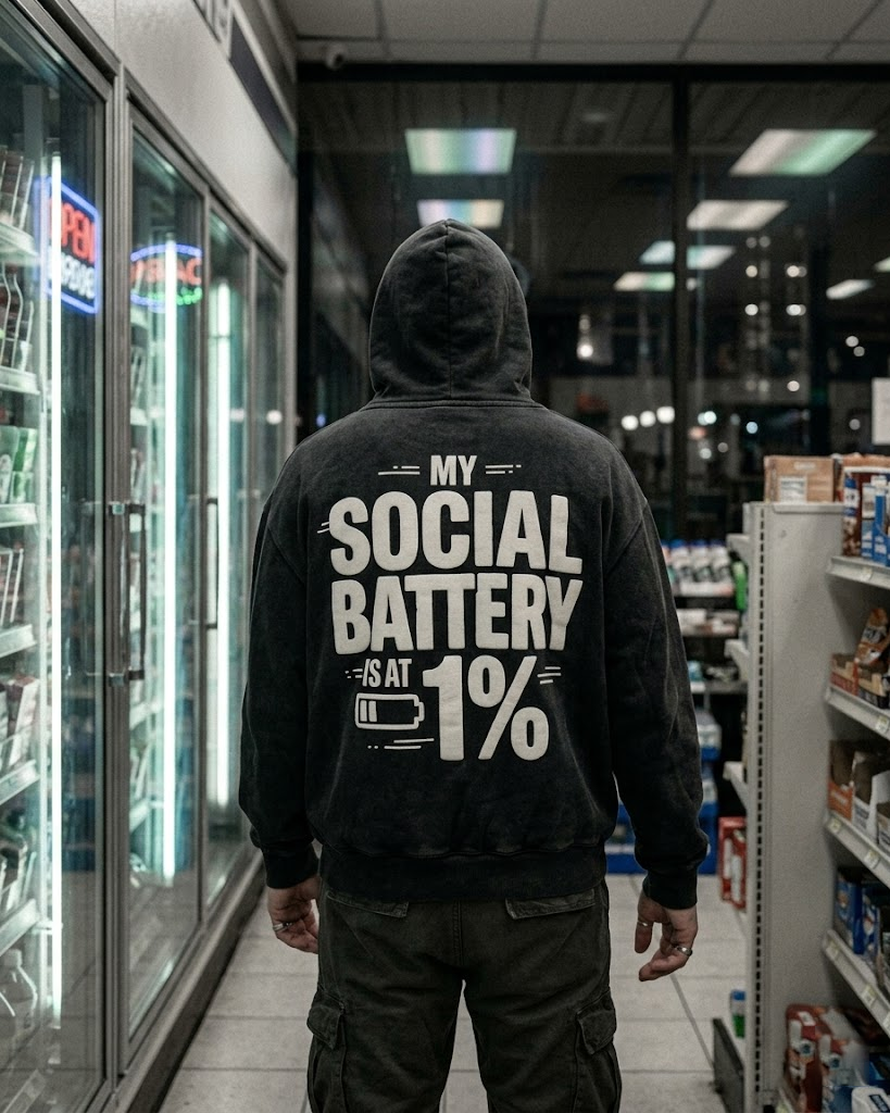 My Social Battery Is 1% Acid Wash Hoodie